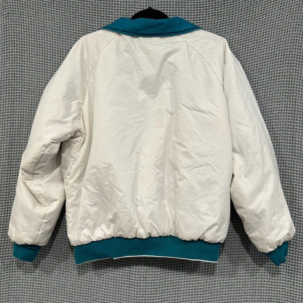 Vintage 90s Y2K Women's Medium Teal and White Reversible Puffer Bomber Jacket - Picture 9 of 12
